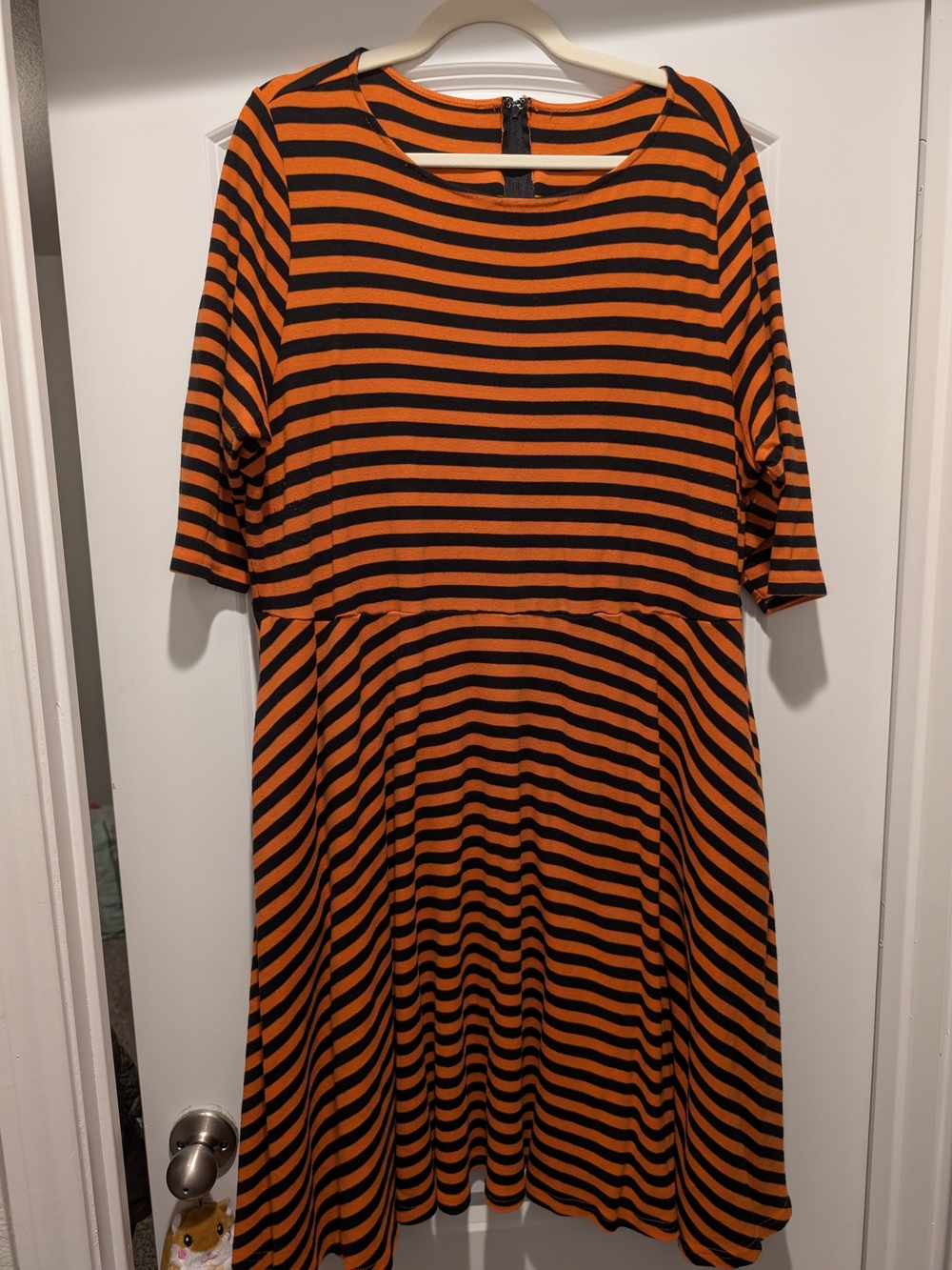 Unique Vintage Orange and Black Striped Midi Dress